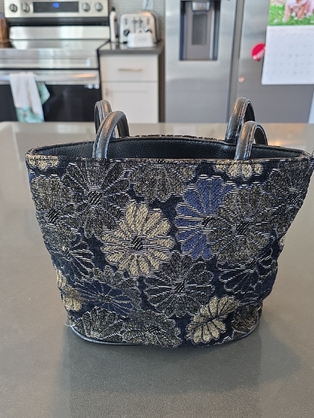 Metallic Floral Black, Navy & Gold Bag - Elegant Women's Handbag